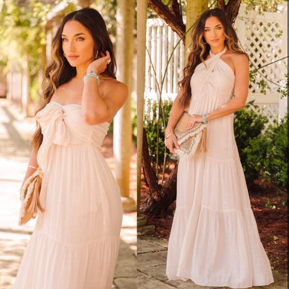 NWT Hattie Strapless Pocketed Tie Front Maxi Dress Bamboo Cream - Picture 6 of 8